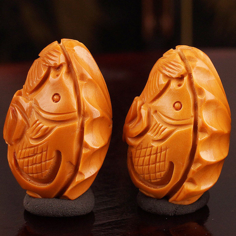 橄榄核雕手串 双鱼荷叶莲花手工雕刻 年年有鱼男女橄榄胡文玩手链