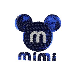 新品时尚英文mimi蓝色米奇亮片服装辅料破洞修补丁最美的自己包邮