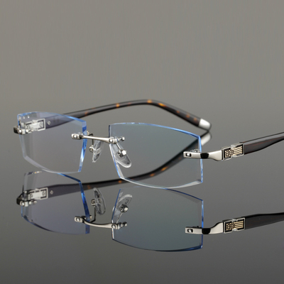 韩国超轻钻石切边无框架眼镜近视眼镜男平光镜配变色无边框眼镜架