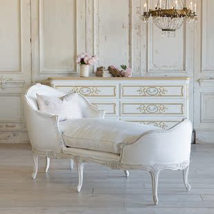 美式贵妃躺椅实木雕花沙发贵妃榻卧室布艺美人榻欧式做旧贵妃椅