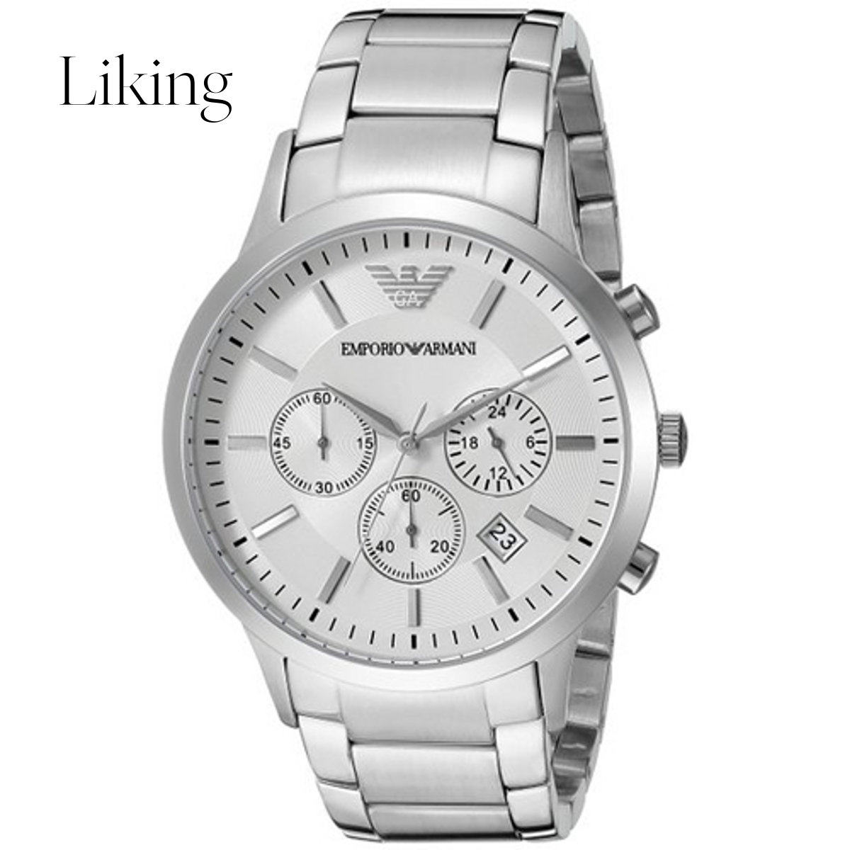 armani 阿玛尼男士ar2458系列银色不锈钢表带精美手表