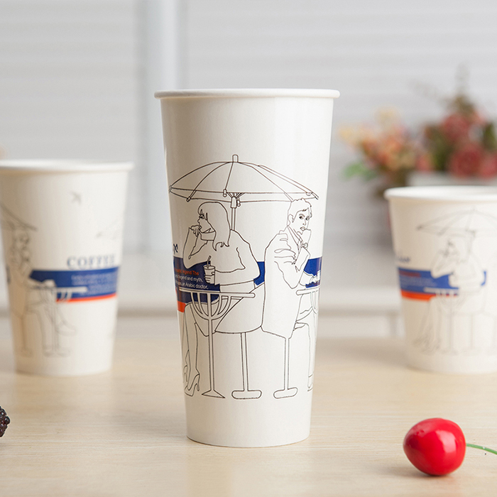 一次性奶茶纸杯果汁印刷logo定制定做加厚500ml封口膜带盖