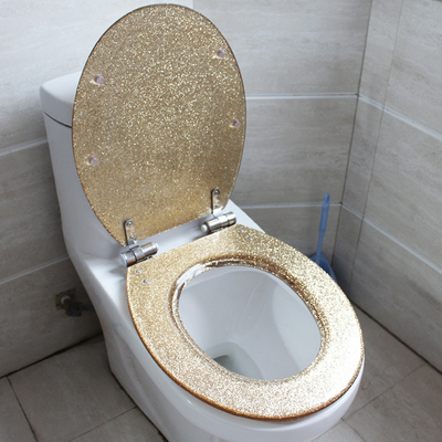树脂马桶盖坐便盖缓降加厚马桶盖 老式通用 金色粉嵌入至尊高贵