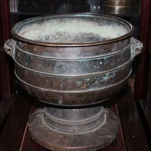 清代宽边铜炭火盆.祭祖烧纸盆32.5*7cm.完好