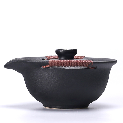 素影 日式黑禅风手工黑陶茶壶 石头釉粗陶功夫茶具手抓壶盖碗陶瓷