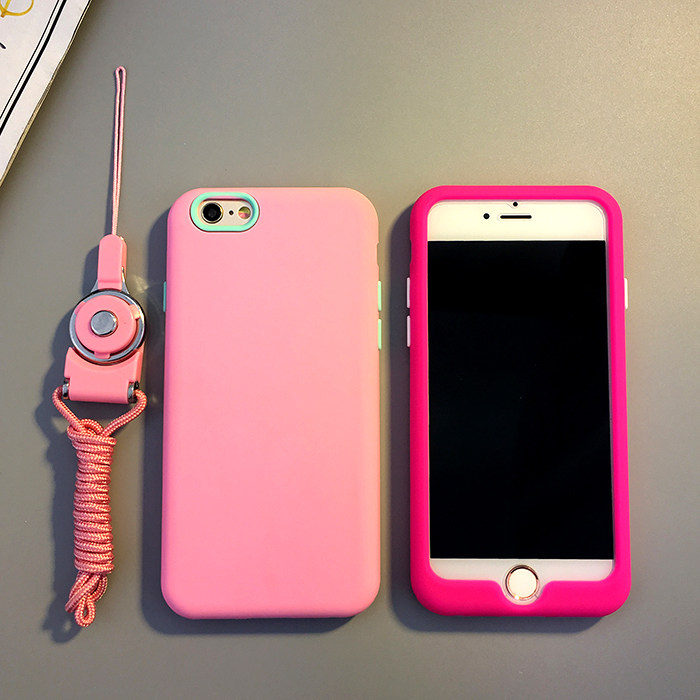 日韩iphone6s手机壳4.7苹果6plus保护套硅胶防摔外壳粉色潮女挂绳