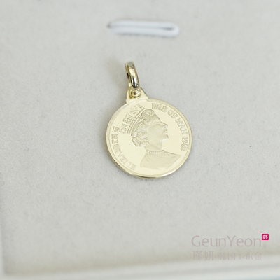 geunyeon瑾妍纯14k黄金吊坠女皇头像金币彩金简约百搭女款项链坠