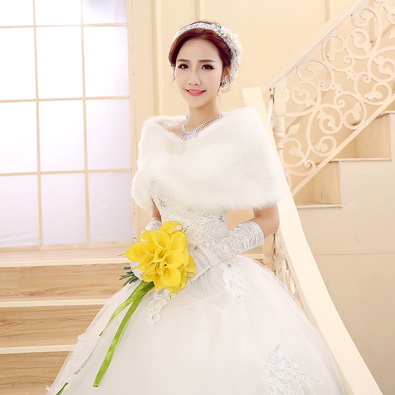 2017新款毛披肩婚纱披肩礼服旗袍伴娘结婚外套新娘披肩红白色秋冬