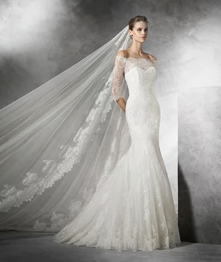 名宴婚纱礼服高级定制2017新款 缎面拖尾简约款婚纱 结婚礼服定做