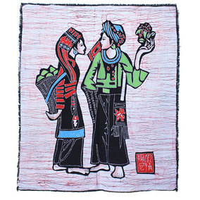 手工苗族蜡染精品画心 竖琴 云南民族特色咖啡屋酒吧装饰墙画挂饰