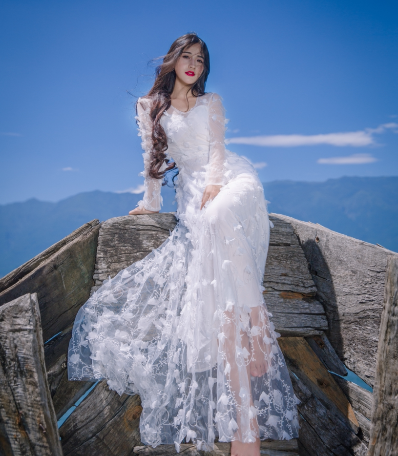 韩版新款波西米亚长裙 沙滩裙仙女神欧根纱蕾丝刺绣连衣裙夏装女