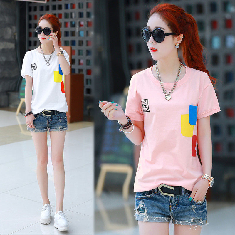 2016新款初中高中学生装夏装宽松t桖上衣少女纯棉短袖t恤女学院风