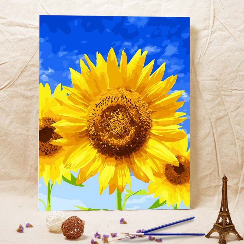 diy手绘数字油画客厅情侣大幅花卉自己填色手工画立体欧式向日葵