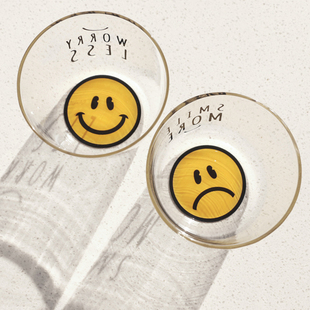 小清新夏日笑脸玻璃水杯透明家用创意表情耐热ulzzang花茶杯子