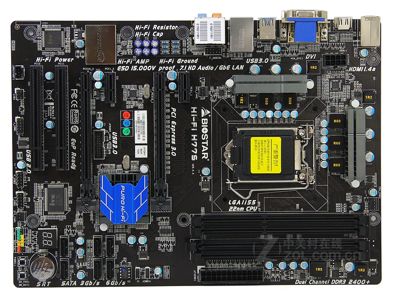 biostar/映泰 hi-fi h77s lga1155 i3 i5全固态豪华大板超b75h61_不