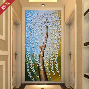 3d5d无缝定制壁画立体凹凸发财树油画玄关过道客厅卧室背景墙