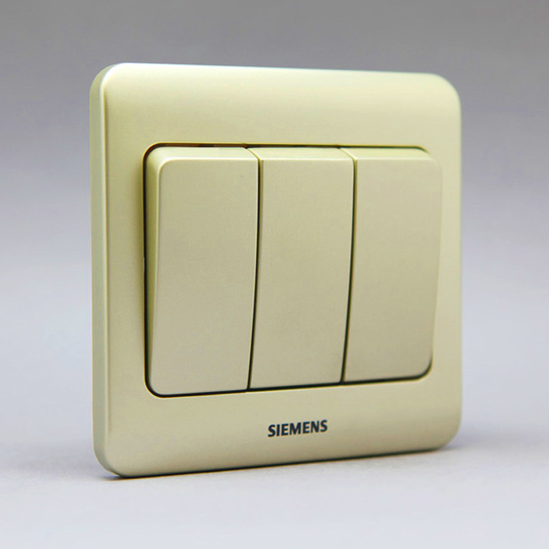 西门子三开双控开关插座面板 远景金棕家用电灯电源墙壁三联开关