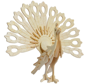 孔雀 小孩子7-10岁儿童木质益智玩具女孩3d立体木制拼图动物模型