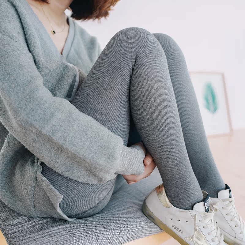 jl秋冬针织加绒加厚踩脚袜女 抽条加厚珍珠绒打底袜女加裆连裤袜