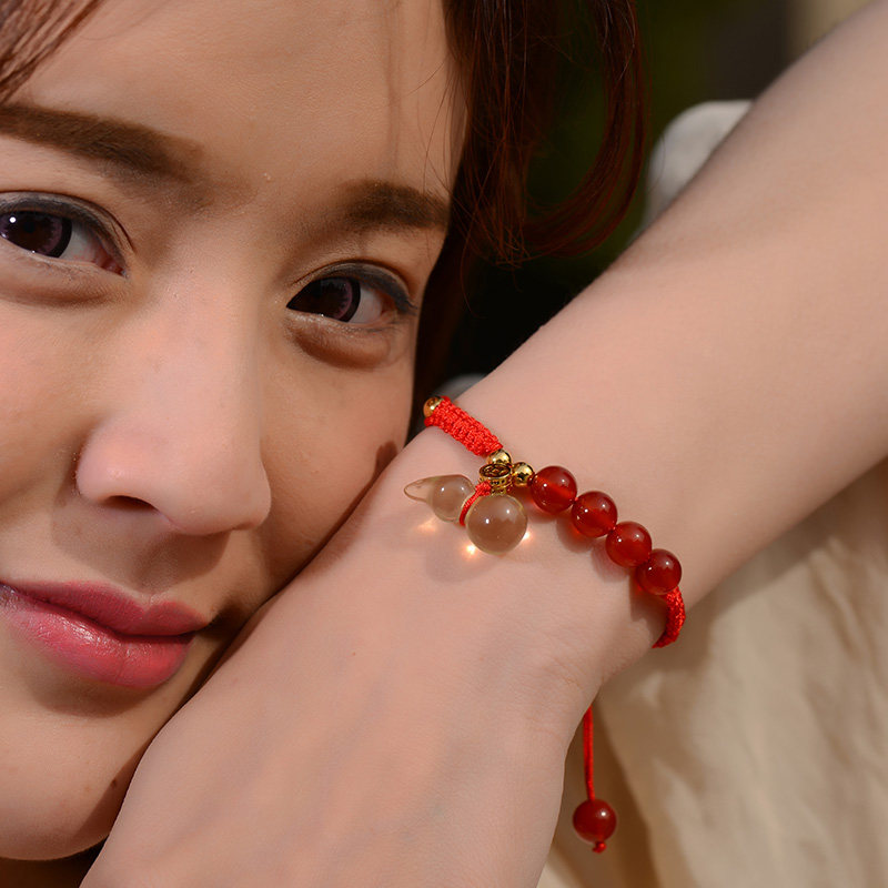 手工编织红绳水晶 玛瑙手链 月老红线姻缘线男女情侣礼物