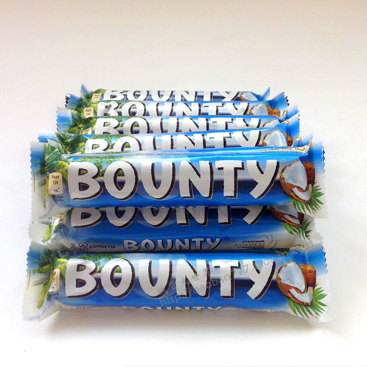 俄罗斯进口巧克力零食椰蓉巧克力bounty朱古力士力架椰子肉满包邮