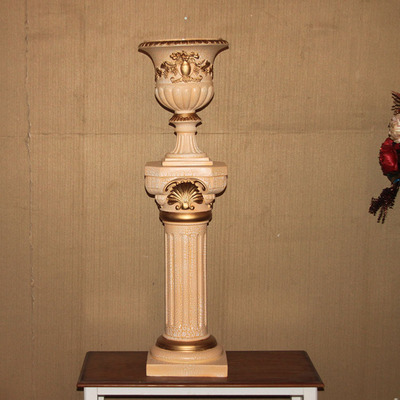 创意摆件家居饰品欧式树脂花瓶奢华罗马柱套装花器婚庆路引柱子