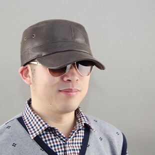 中老年人皮帽子男秋冬俄罗斯平顶帽棉款包邮加厚磨砂军帽头层牛皮