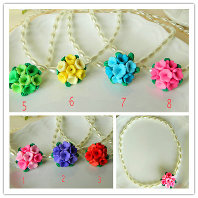 z419花团锦簇软陶花项链儿童首饰品多彩花朵吊坠-9.9元一条特价