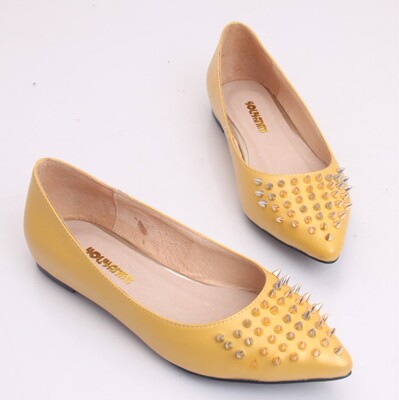 优雅 秋季特价时尚尖头铆钉平跟真皮大码女鞋4043平底大号4143女单鞋