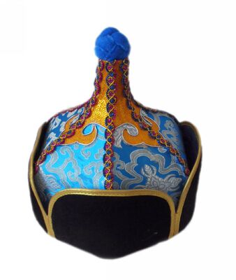 蒙古演出服装配饰 浅蓝色男士蒙古族帽子 成人蒙古帽男