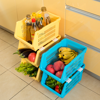 盛洁雅储物整理架水果筐收纳架3个装 置物架家居塑料收纳篮子大号