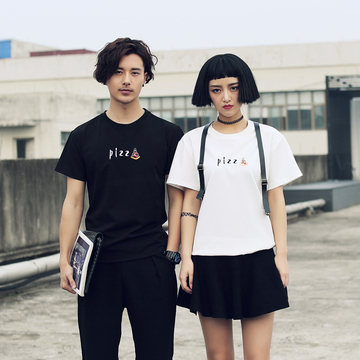 2015夏季短袖修身韩版通勤常规款套装新款新颖花型清爽情侣女t恤