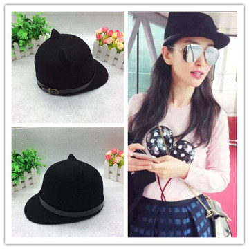 李冰冰同款羊毛呢马术帽 男女骑士帽 圆顶帽子皮带扣百搭纯色礼帽