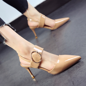 粉色公主鞋2017秋季新款韩版尖头蝴蝶结一字扣后空单鞋女玛丽珍鞋