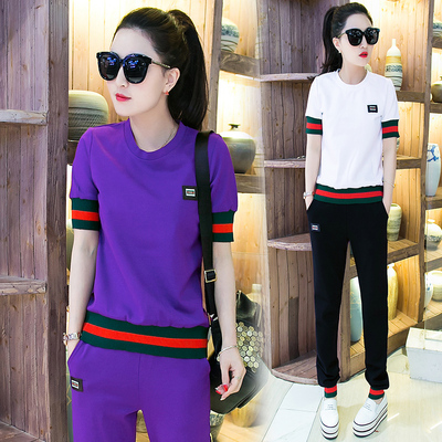 京东商城唯品会特卖女装品牌短袖t恤长裤两件套 韩版休闲运动套装