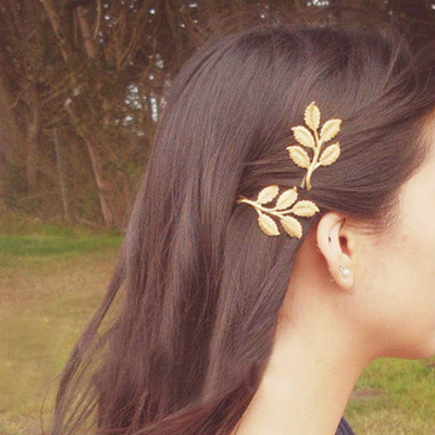 新款清新欧美森系复古金色树叶边夹金叶子发夹发卡一字夹发饰头饰