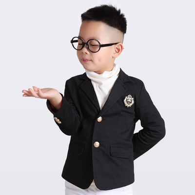 童装春秋装韩版潮中大男童小西服外套儿童西装礼服纯棉黑色学院风