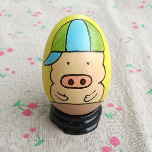 图案[夏了旧夏天]手工木头鸡蛋绘画 可爱情侣图案 diy绘画 圣诞礼物
