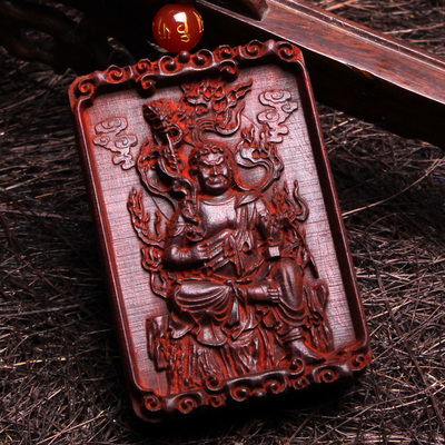 开光小叶紫檀不动明王尊吊坠属鸡者守护神本命佛项链男女款无事牌