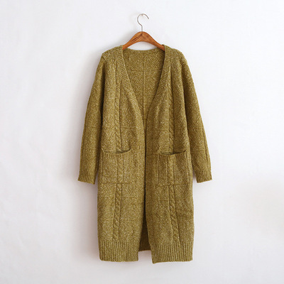 [好货也疯狂] 通勤 冬装新品针织衫开衫秋季女装 日式v领麻花宽松中长