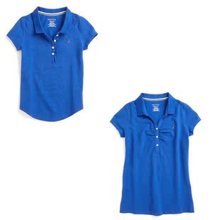 美国小帆船 2015夏款 女童中大童 宝蓝纯棉翻领短袖t恤polo衫