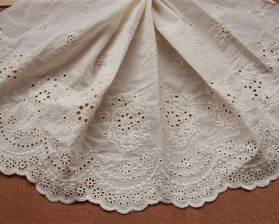 手工diy服装辅料/日单蕾丝/米黄色棉布 绕花镂空刺绣花边 宽32cm