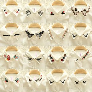 2015春款新款森女系领子刺绣长袖白衬衫绣花百搭打底衬衣