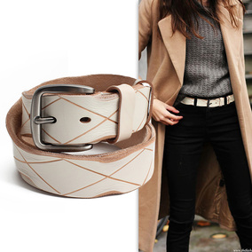 白色皮带女简约百搭欧美配牛仔裤个性腰带牛皮白腰带百搭休闲宽潮