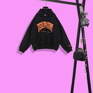 刺绣 韩版连帽卫衣重工刺绣字母oversize绒衫冬加绒外套 花田橱窗a859