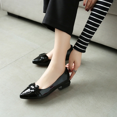 平跟平底鞋漆皮尖头单鞋女秋季2017新款真皮女鞋春瓢鞋百搭小皮鞋