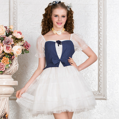 花儿开了2015春装新款专柜正品质女装 英伦复古短袖牛仔公主纱裙