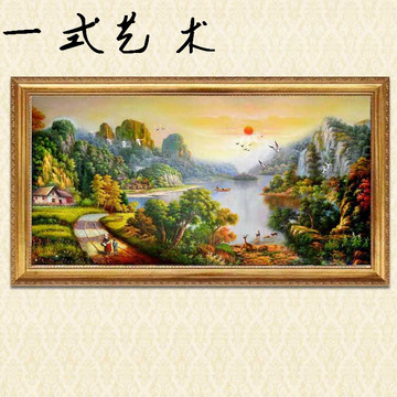 一式 纯手绘欧式大幅聚财风水油画客厅办公室装饰画酒店大堂挂画