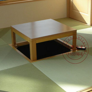 和室方桌旋转桌手动榻榻米台自动升降桌和室桌樟子松实木桌面