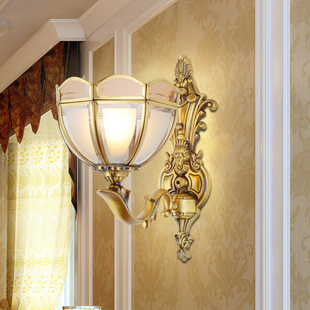 欧式全铜壁灯卧室床头灯具美式纯铜壁灯简欧客厅壁灯走廊阳台壁灯